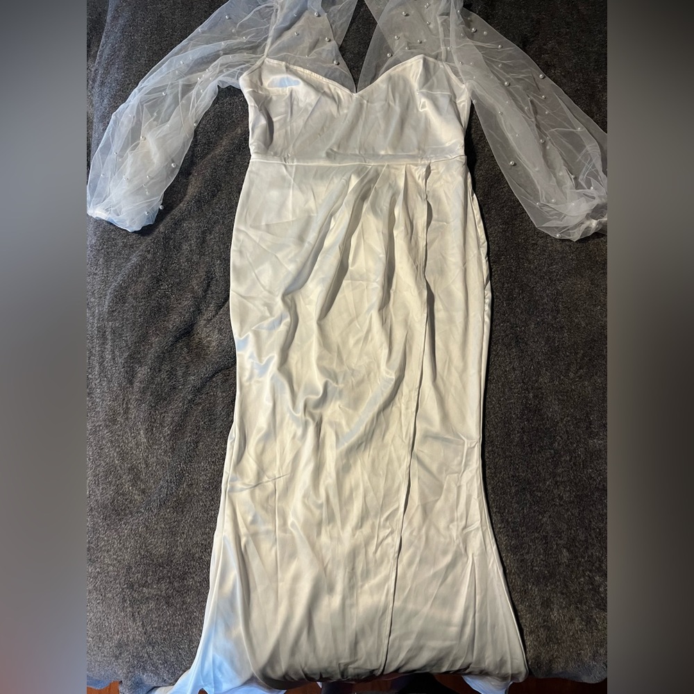 White Dress with Pearl detailed sleeve